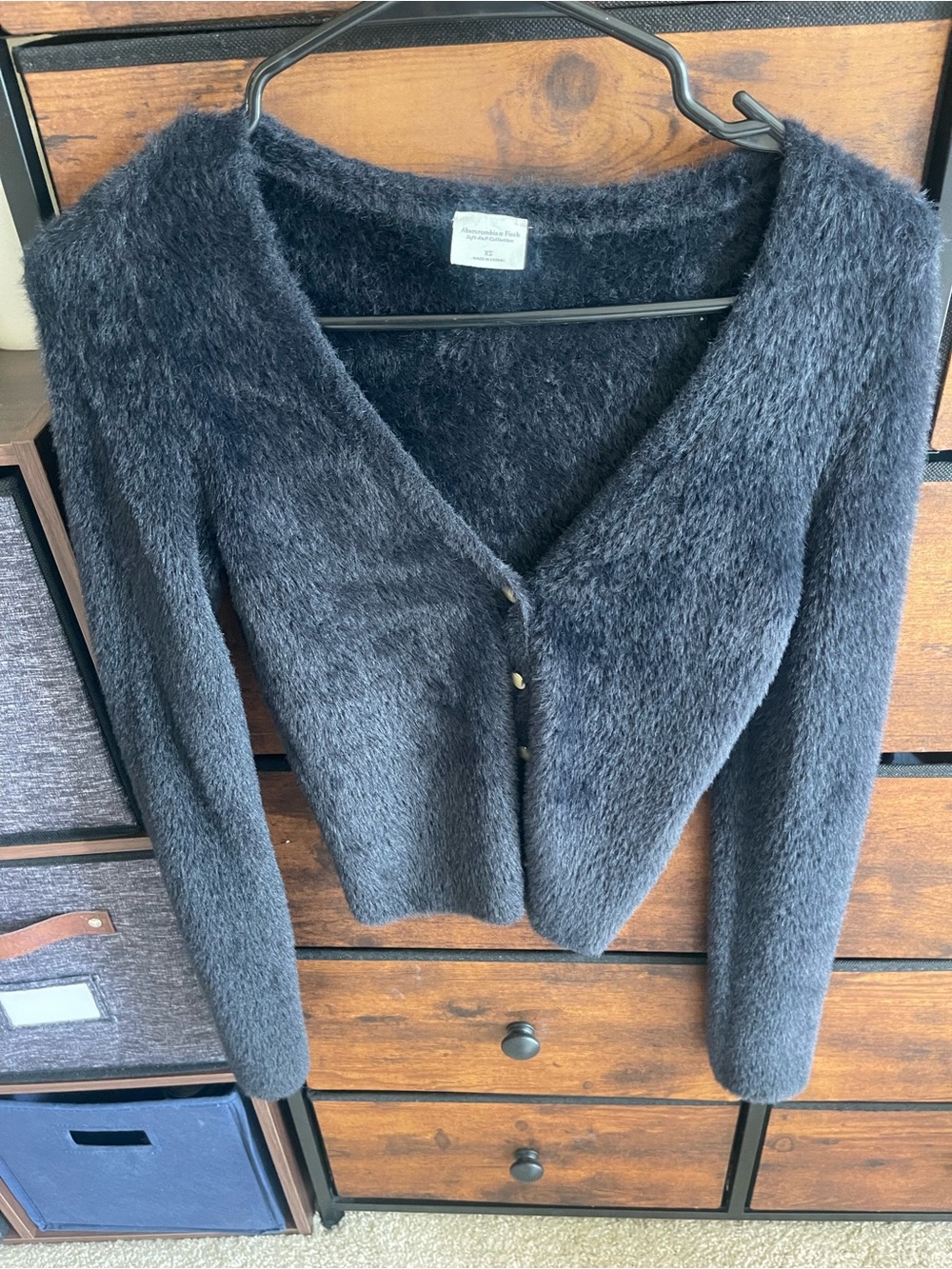 Abercrombie & Fitch Black Fuzzy V-Neck Button Cardigan